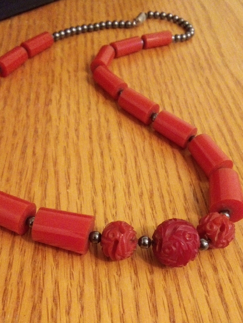 Red Carved Bead Necklace - Women Jewelry
